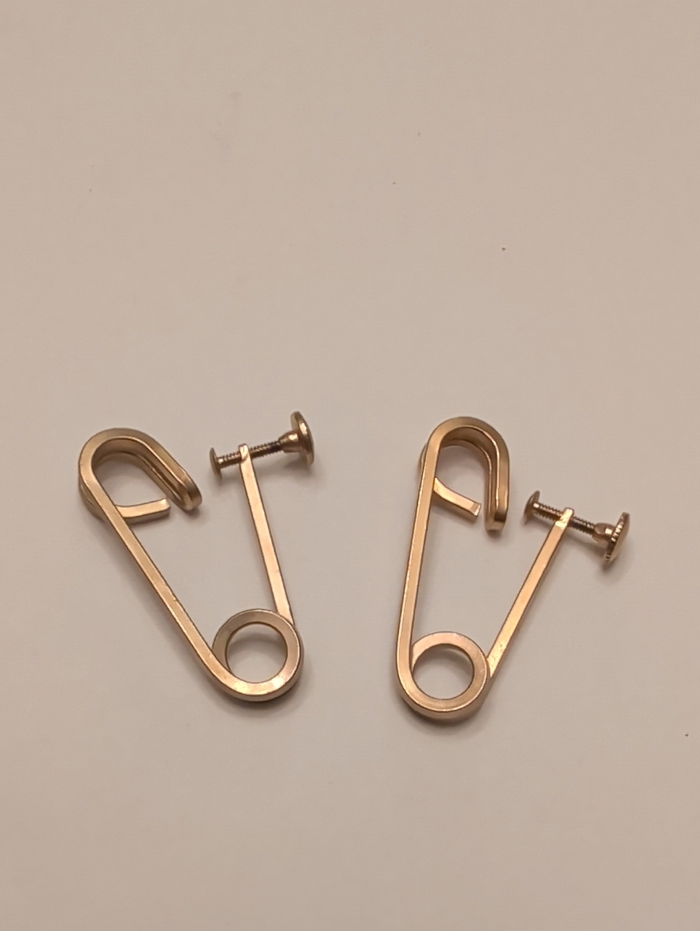 Brass Tone Safety Pin Screw-Back Clip-On Earrings